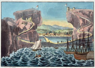 从靠近詹姆斯堡的着陆点一侧看圣赫勒拿岛的景色 - 匿名 - 1815 - Aquatint - 46,7x54,5 - 私人收藏 作者 匿名匿名