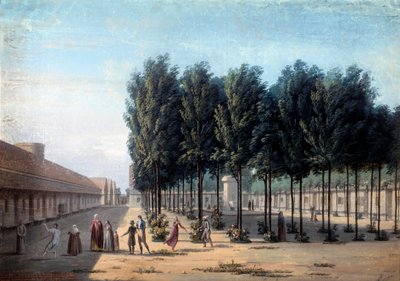 1824 年，精神病患者在医院里散步。匿名水粉画。 巴黎，卡纳瓦莱博物馆 作者 匿名匿名