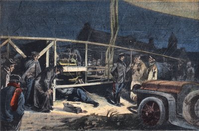 巴黎市的飞艇在瓦尔米发生故障。雕刻自1908年2月2日的《巴黎人报》（Le Peute Parisien）。私人收藏。 作者 匿名匿名