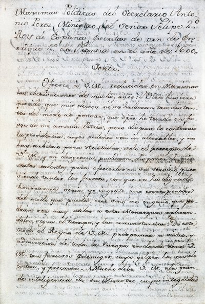 安东尼奥·佩雷斯 (1540-1611) 的政治著作。 西班牙国王菲利普二世的西班牙政治秘书。 厄瓜多尔，基多。 奥雷利奥·埃斯皮诺萨的厄瓜多尔政治图书馆 作者 匿名匿名