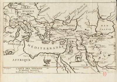 塔维尼耶的《欧洲、波斯、土耳其游记》地图，17世纪。 作者 匿名大师。