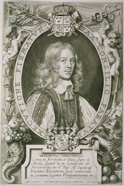 Bengt Gabrielsson Oxenstierna（1623-1702）来自&39;杰出人物肖像&39;，由Petrus de Iode雕刻，1706年出版 作者 安塞尔姆斯·范·赫勒