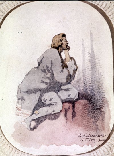 弗雷德里克·肖邦 (1810-1849) 的肖像，波兰作曲家。 Kwiatkowski 的水彩画。 作者 安塔尔（Antar Teofil Kwiatowski）