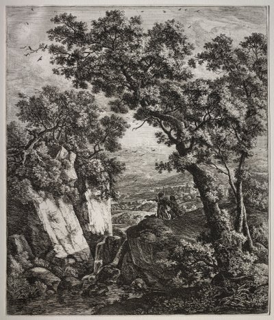 六幅大型直立式风景画，描绘了《旧约圣经》中的场景：托比亚斯和天使 作者 安东尼滑铁卢