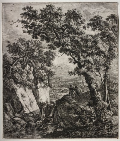 六幅大型直立式风景画，描绘了《旧约圣经》中的场景：托比亚斯和天使 作者 安东尼滑铁卢