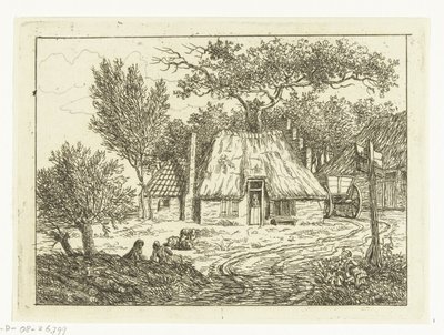 Kar staande naast boerderij met trapgevel Boerderij op de Amstelveense Weg 作者 安东尼·范登博斯