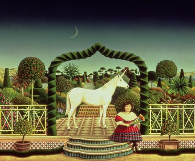 一个独角兽的女孩，1980年（丙烯酸船上） 作者 安东尼·索斯科姆