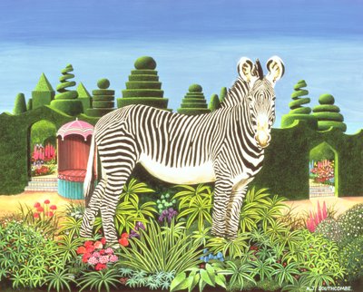 斑马在花园里，1977年（丙烯酸在船上） 作者 安东尼·索斯科姆
