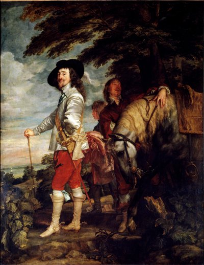 英格兰查理一世的全长流行肖像，也被称为狩猎中的国王，c。 1635（布面油画） 作者 安东尼·范·戴克