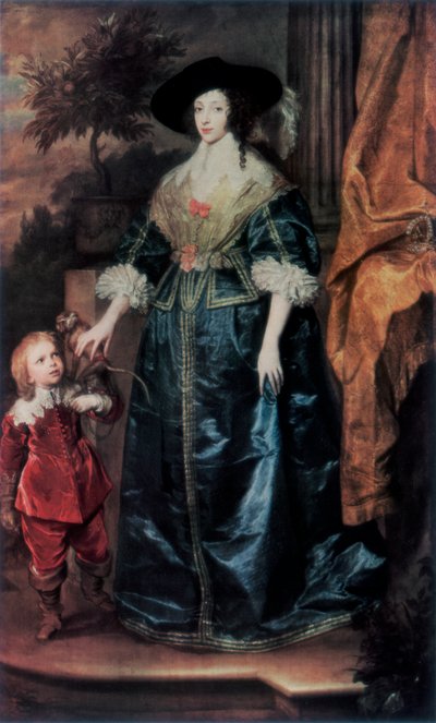 亨利埃塔·玛丽亚女王（Henrietta Maria Maria）和她的矮人杰弗里·哈德森爵士（Sir Jeffrey Hudson），c1633，1927年 作者 安东尼·范·戴克