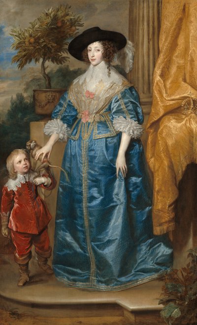 亨丽埃塔-玛丽亚女王与杰弗里-哈德森爵士，1633年。 作者 安东尼·范·戴克