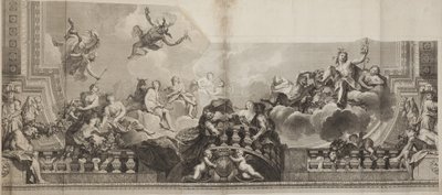 尼古拉斯·亨利·塔迪厄（Nicolas Henri Tardieu）雕刻的皇家宫殿大画廊天花板中央面板设计（1674-1749） 作者 安托万（后）Coypel
