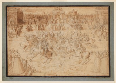 1575-c.1580年，骑马者在焰火中奔跑的马术游戏 作者 安托万·卡隆