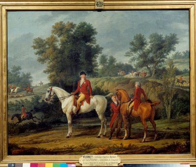 出发去打猎 路易-菲利普二世-约瑟夫-奥尔良公爵（Philippe Egalite）（1747-1793）和沙特尔公爵，后来成为法国国王奥尔良的路易-菲利普一世（1773-1850），在1787年有一次打猎之约。安托万-查尔斯-霍拉斯-弗恩的画作 作者 Antoine Charles Horace Vernet