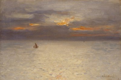 开阔的海面，傍晚的气氛；布洛涅，约 1869-72 年（布面油画） 作者 安托万·金特瑞