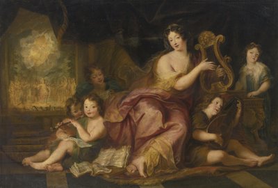 音乐寓言。肖像Maintenon夫人1635-1719，与路易十世的天然子女 作者 安托万·科佩尔