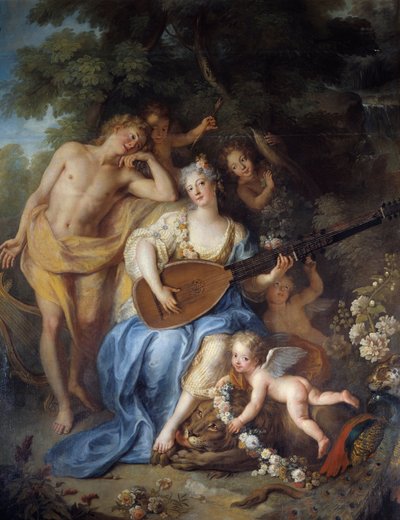 “维拉尔公爵夫人的肖像”的细节”nee Angelique de Varangeville（1683 -？）。 Antoine Coypel (1661-1722) 的绘画 作者 安托万·科佩尔
