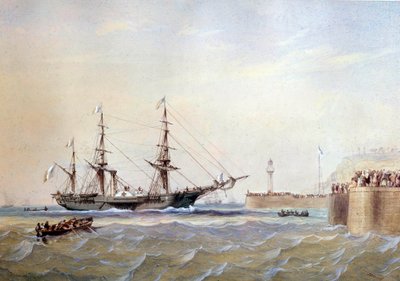19 世纪返回勒阿弗尔港的轮船 Antoine Desire Heroult（1802-1853）的水彩画 19 世纪巴黎，海洋博物馆 作者 安托万欲望英雄