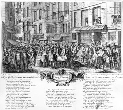 投资者在1720年巴黎Rue Quincampoix的Banque Royale总部门前 作者 Antoine Humblot