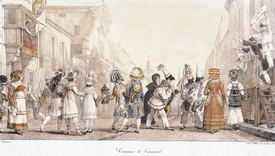 狂欢节的服装，安托万-让-巴蒂斯特-托马斯（1791-1833），水彩画。意大利 作者 安托万·让·巴蒂斯特·托马斯