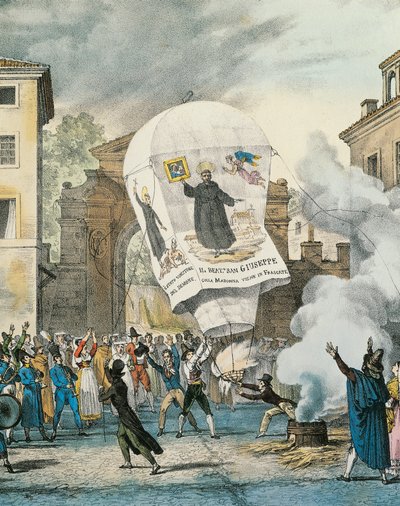 罗马圣朱塞佩日的热气球，安托万-让-巴蒂斯特-托马斯（1791-1833）的作品，印刷。细节。意大利 作者 安托万·让·巴蒂斯特·托马斯