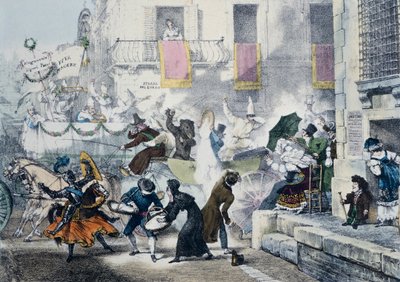 在罗马狂欢节期间投掷纸屑，由安托万-让-巴蒂斯特-托马斯（1791-1833）创作，意大利 作者 安托万·让·巴蒂斯特·托马斯