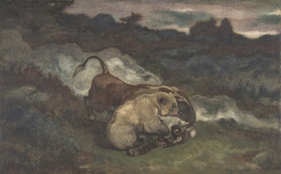 熊杀牛，1810-75。 作者 安托万·路易斯·巴里