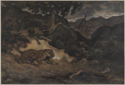 美洲虎发现蛇，1840年（纸上wc） 作者 安托万·路易斯·巴里