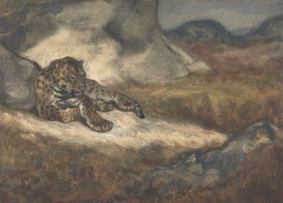 躺着的豹子，1810-75。 作者 安托万·路易斯·巴里