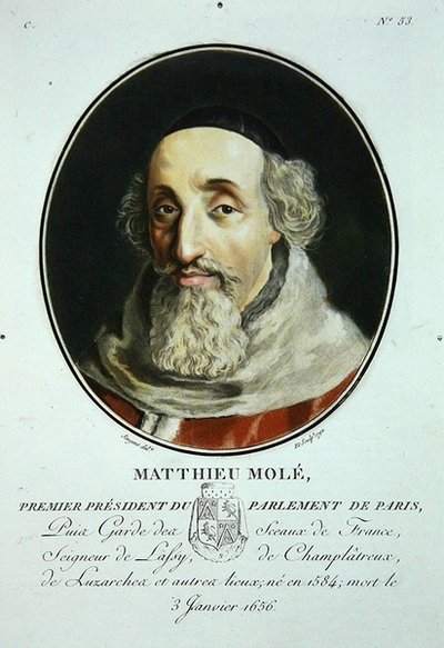 Matthieu Mole，摘自 "Portraits des Grands Hommes, femmes illustres, et sujets memorables de France, grave et imprimes en couleurs"，由Pierre Blin出版。 作者 Antoine Louis Francois (after) Sergent-Marceau