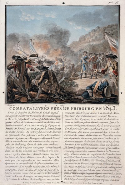 1643年弗赖堡附近的战斗，由Jean Baptiste Morret（1790-1820）雕刻，1787年（彩色光刻） 作者 安托万·路易斯·弗朗索瓦·瑟金特·玛索