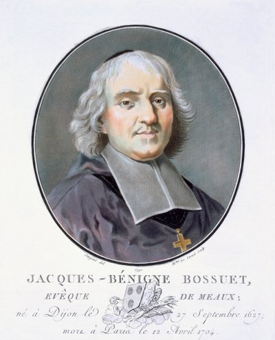 Jacques = Benigne Bossuet，来自伟大的男人，杰出女性的肖像，以及法国令人难忘的主题，严肃而印刷的颜色，由巴黎的皮埃尔布林，1786-92出版（彩色版画） 作者 安托万·路易斯·弗朗索瓦·瑟金特·玛索