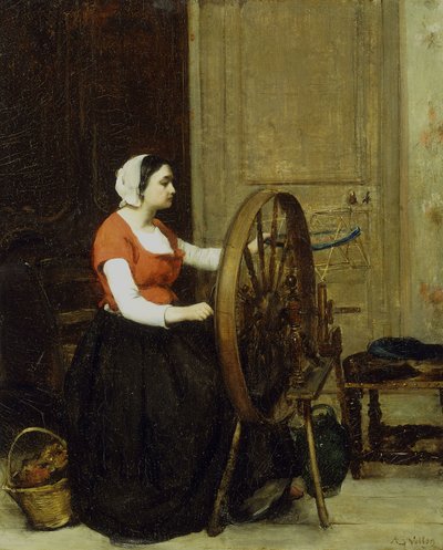 女人和纺车，约1860年？ 作者 安托万·沃隆