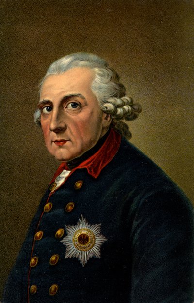 历史。 德国。 腓特烈二世大帝。 插图灵感来自安东·格拉夫 (Anton Graff)（1780 年）的肖像，德国，约 1900 年（明信片） 作者 安东（之后）格拉夫