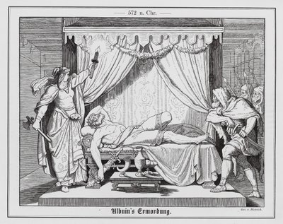 刺杀伦巴第国王阿尔博因，572 年（雕刻） 作者 