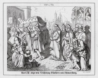 波希米亚查理四世追随德意志国王冈瑟-冯-施瓦茨堡的葬礼队伍 作者 