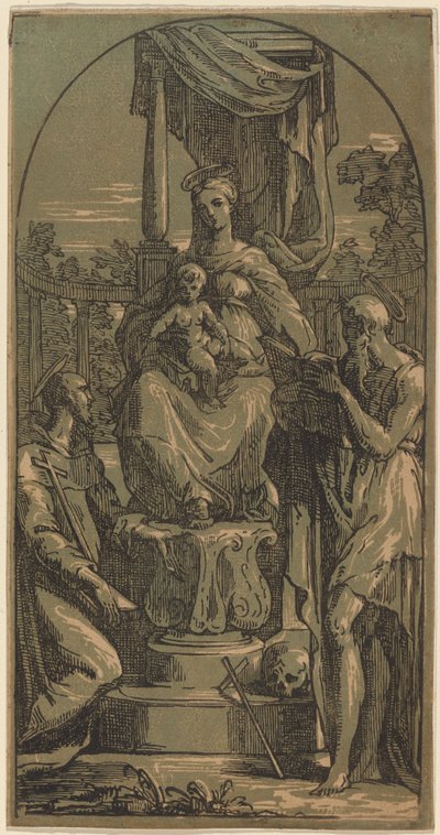 圣母子，圣杰罗姆和圣弗朗西斯 作者 Anton Maria Zanetti I，在 Parmigianino 之后
