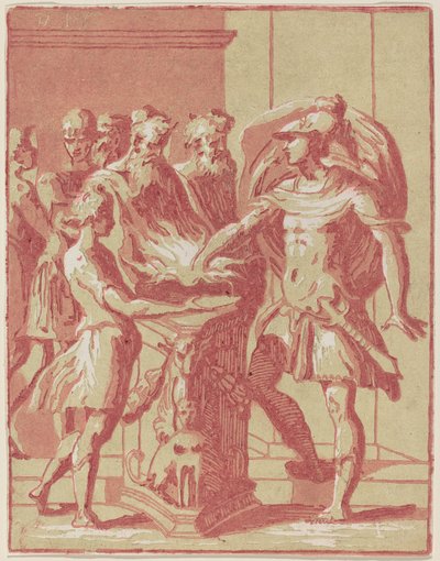 穆希斯-斯卡沃拉将手伸进火中 作者 Anton Maria Zanetti I 在 Parmigianino 之后