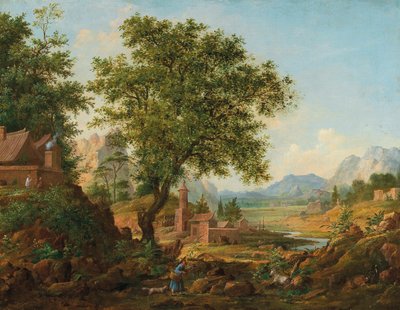 中国山水画与杖头，1830-1840年代。 作者 安东·米哈伊洛维奇·列加索夫