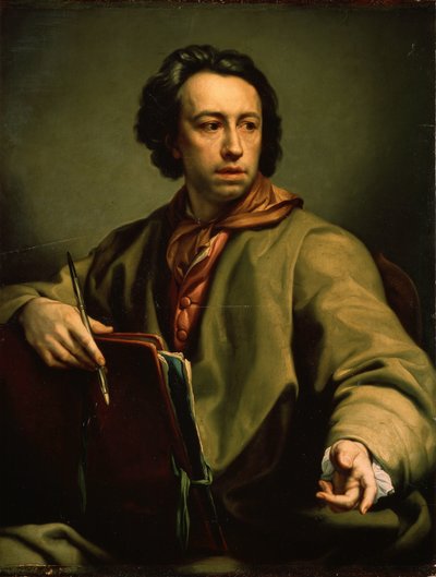 自画像。安东-拉斐尔-门格斯（1728-1779 年）的画作，约创作于 1775 年。木板油画。德国艺术，古典风格。圣彼得堡冬宫博物馆。 作者 安东·拉斐尔·蒙斯（Anton Raphael Mengs）