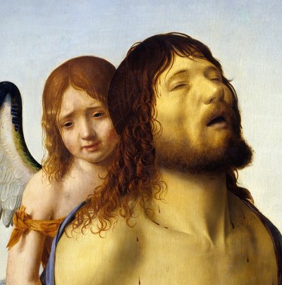 安东内洛·达·墨西拿 (1430-1479) 1476-1479 年画的“天使支持的死基督”细节。 0,74x0,51 m 马德里，普拉多博物馆。 作者 安东内洛·达·墨西拿