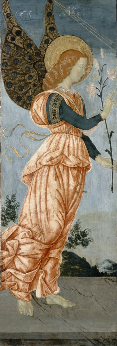 天使报喜，c.1500（杨木上的蛋彩画） 作者 罗马安东尼奥
