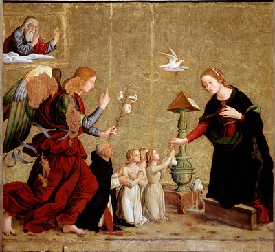 Annunciation with cardinal Juan de Torquemada (painting, c.1460) 作者 罗马安东尼奥