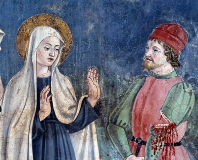 Life of St Francesca Romana: On her return of st John Lateran, the saint heals a man with a cutted arm, detail (Fresco 作者 罗马安东尼奥