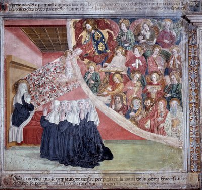 圣弗朗西斯卡罗马纳 (St. Francesca Romana) 的生平 : 圣人于 1440 年 3 月 9 日说晚祷后之死（壁画 作者 罗马安东尼奥