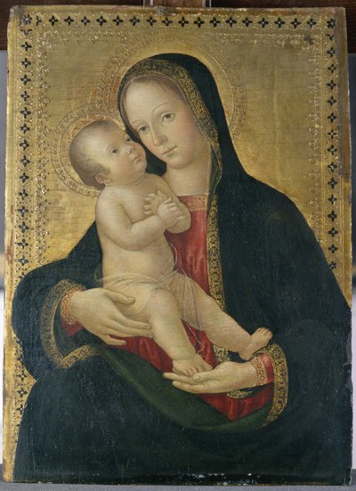 麦当娜和儿童，c.1480-85（杨木上的蛋彩画） 作者 罗马安东尼奥