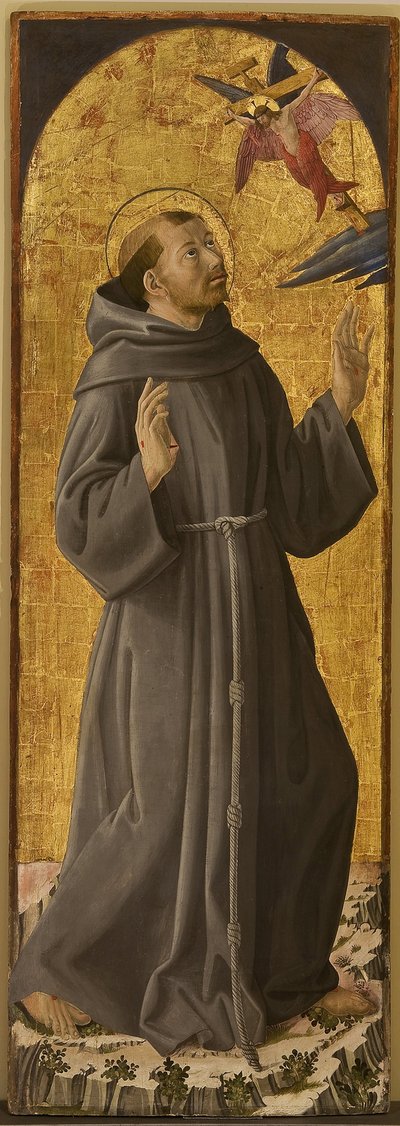 Saint Francois - Saint Francis of Assisi par Romano, Antoniazzo (1430/35-1508).木板油画，尺寸：173x61.5，，Museo Civico，Rieti 作者 罗马安东尼奥