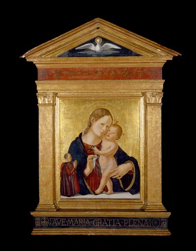 圣母子与捐赠者，c.1480（面板上的蛋彩画和金箔） 作者 罗马安东尼奥