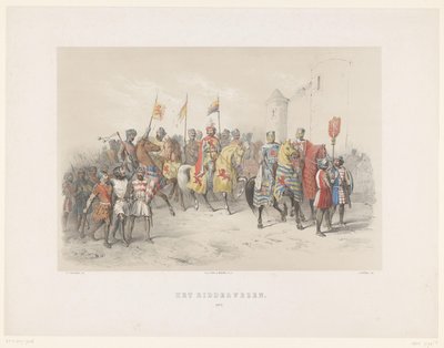 1851 年乌特勒支化妆舞会：骑士精神，1217 年
作为一名骑士，1217 年（标题见实物）
荷兰的历史。从远古时代到 17 世纪末，由乌特勒支大学的 H.H. Dtudenten der Utrechtsche Hoosche 以八幅插图的形式展示。 作者 彼得·威廉姆斯·范·德·魏尔