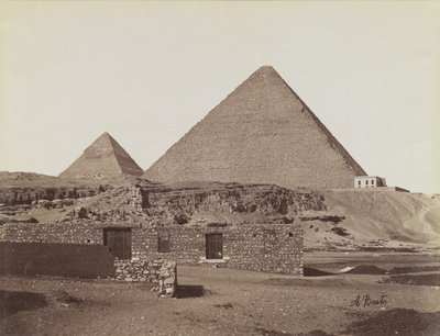 Pyramids at Giza, view from northeast of the pyramids of Chephren and Cheops 作者 安东尼奥·比托（Antonio Beato）